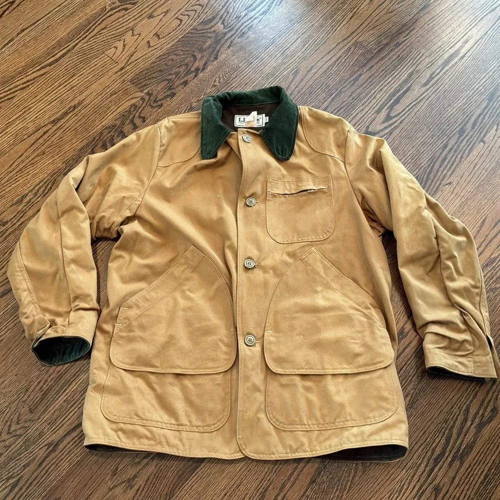 VTG LL Bean Hunting Jacket 44 Pants 38 Vest‎ L Barn Chore Game Pockets